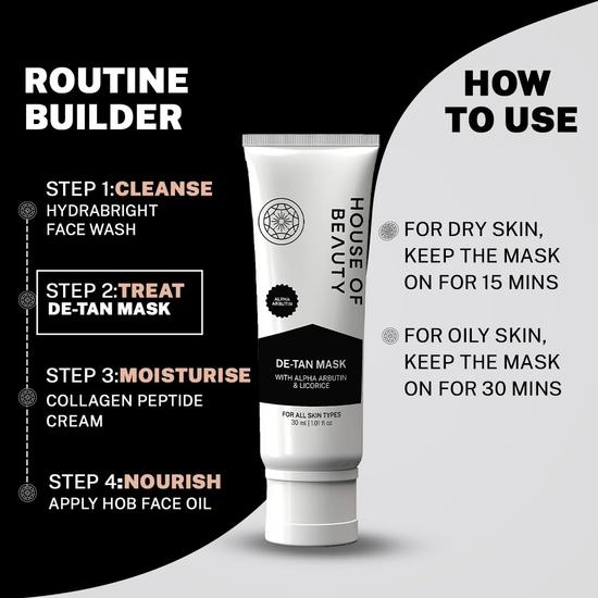 HOUSE OF BEAUTY De Tan Mask with Fuller's Earth and Alpha Arbutin Reduce White Heads , Dark Spots and Pigmentation, Provide a Glowing Skin(30 Ml)