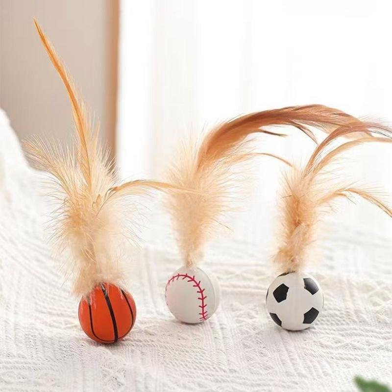 Internet Celebrity Chicken Feather Rubber Elastic Ball Feather Throwing Cat Toy For Fun And Relaxation Pet Toy