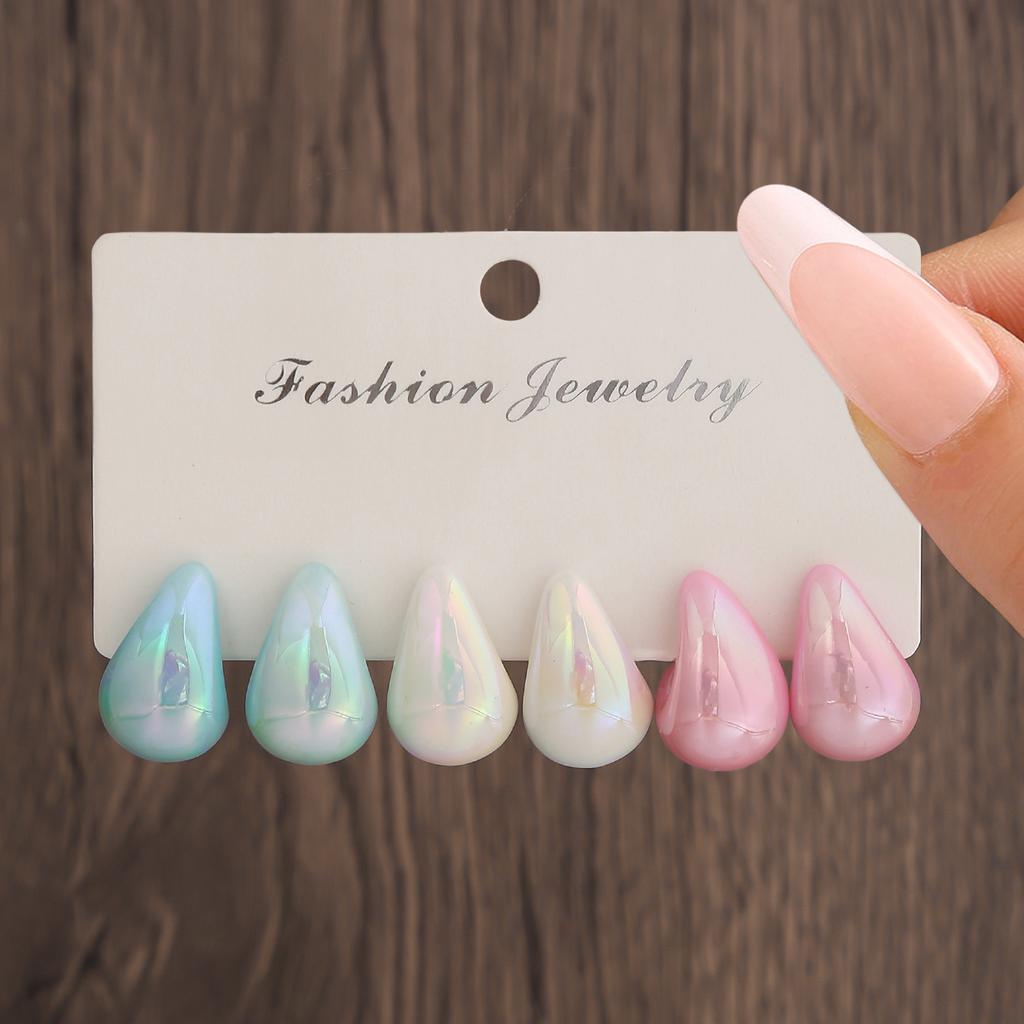 Popular pink water drop earrings set, European and American design stud earrings, 1 pair of versatile earrings.