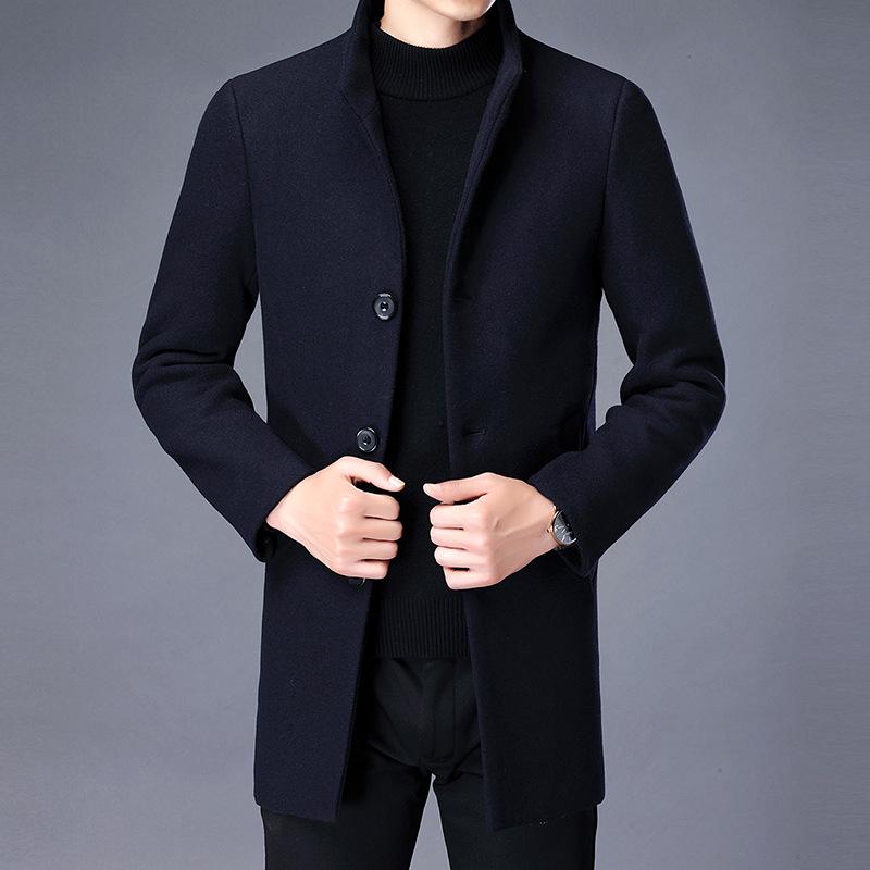 Men's Wool Coat: Casual Mid-Length Plus-Size Warm Jacket for Autumn/Winter