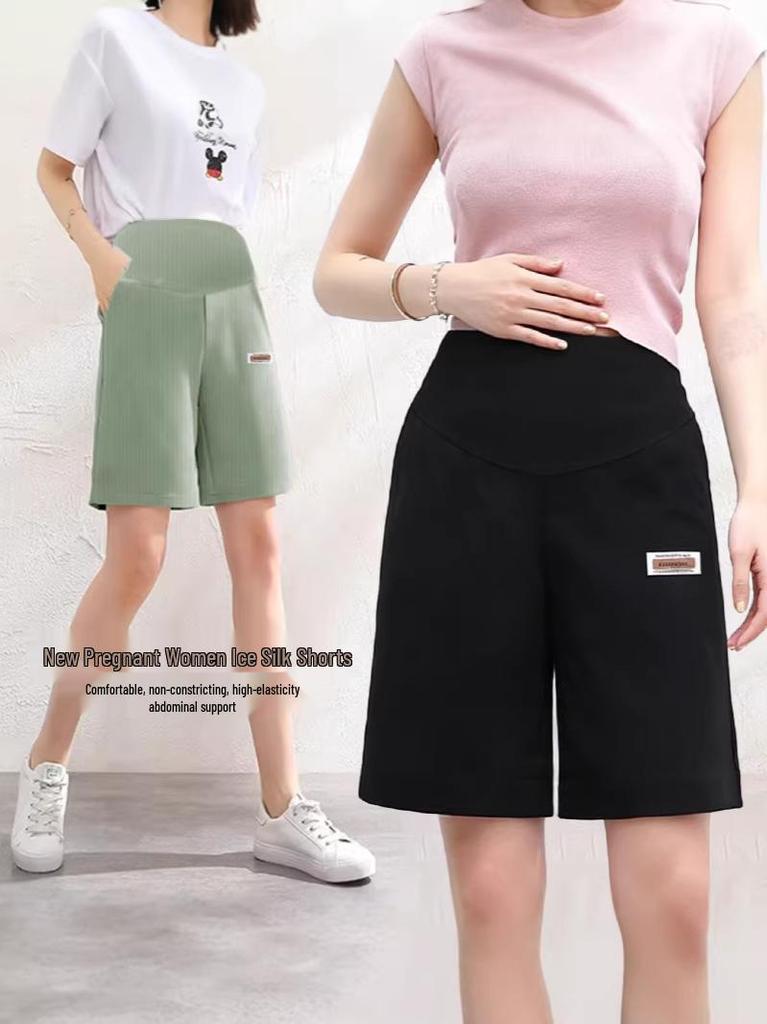 Shorts de Suporte para Maternidade de Alta Elasticidade: Calças de Verão Antiderrapantes, Largas, de Cinco Pontos para Gravidez
