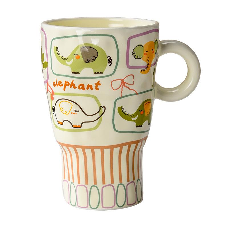Hand Pinning Ceramic Cup with High Appearance Mug Artistic Goblet Illustration Cup Office Big Water Cup Women