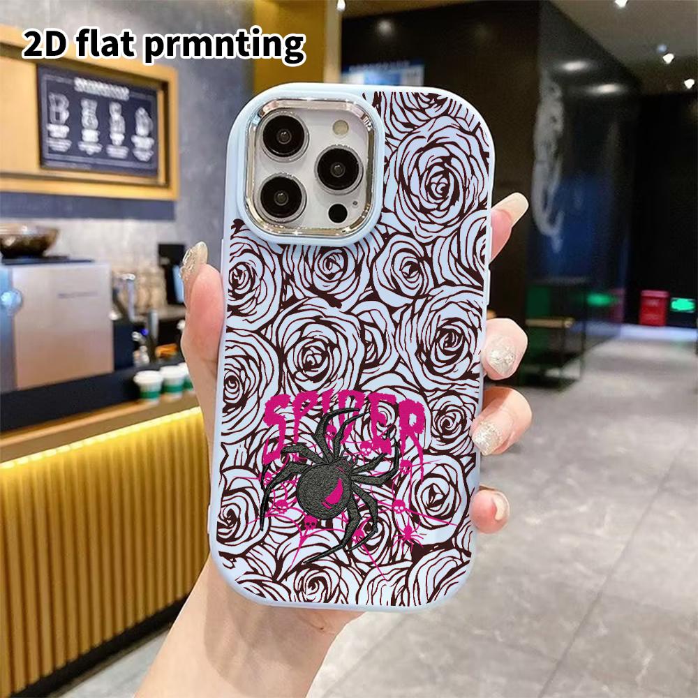 Phone Case: 2D flat design suitable for iPhone 18 17 16 15 14 13 Pro protective case, couple style, Black Widow spider, Christmas and Halloween gift