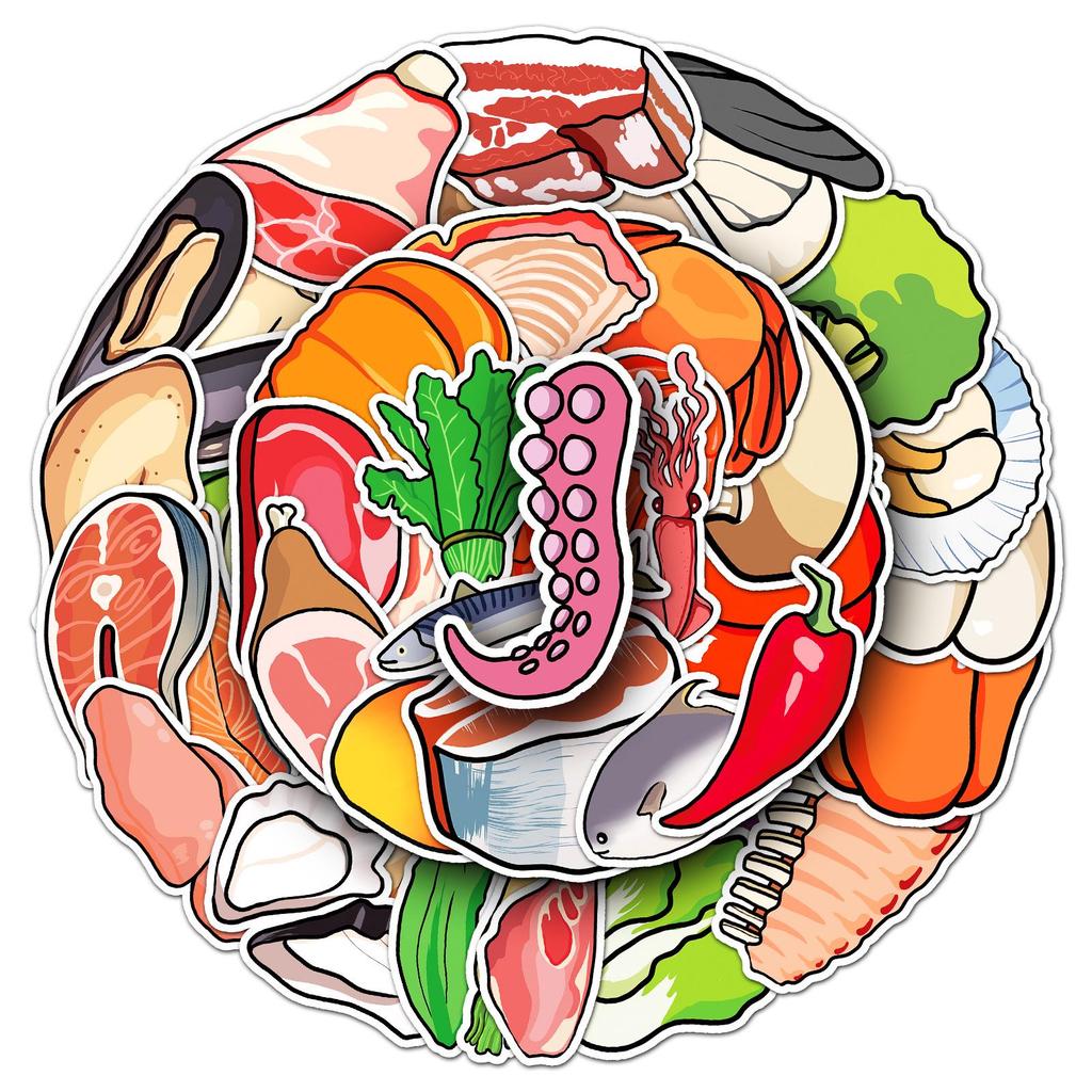 50 Creative Fresh Food Stickers: Vegetables, Meat & More for Phone, Water Cup Decor