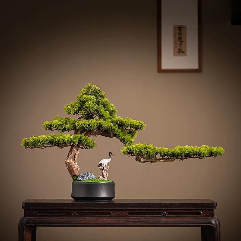 Simulation green plant welcome pine bonsai lucky ornament light luxury living room entrance cabinet hotel zen soft decoration