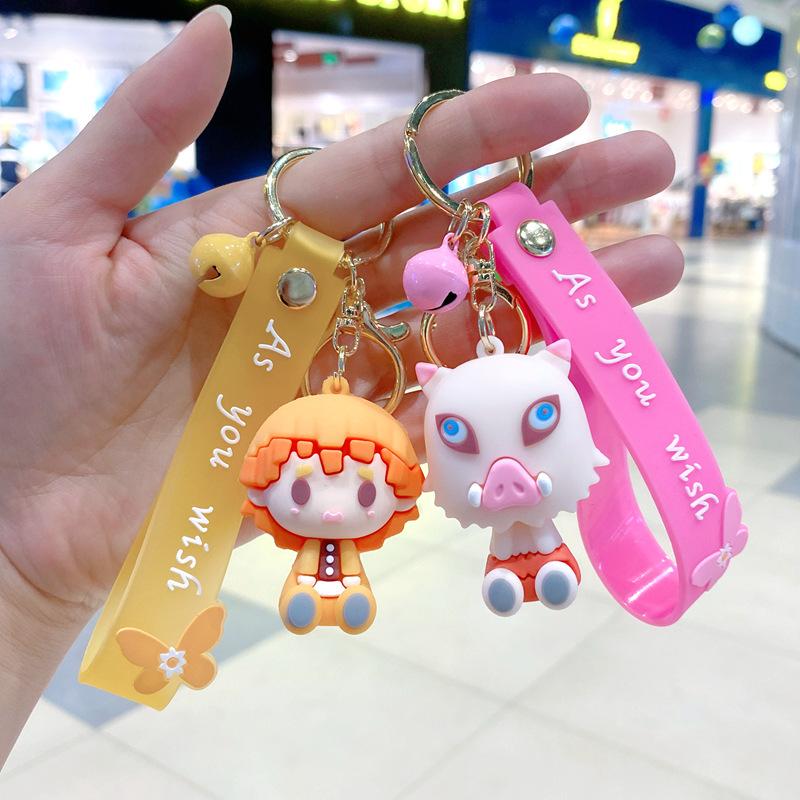 Cartoon Creative Anime Demon Slayer Anime Periphery Keychain Backpack Pendant Car Key Cute Silicone Doll Decorative Supplies