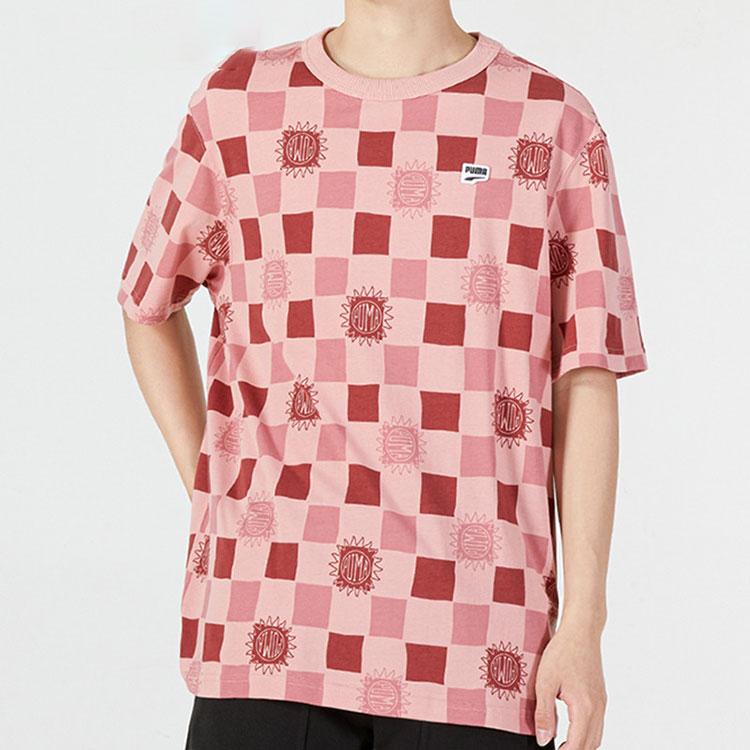 Puma Downtown Aop Tee Checkerboard Short Sleeve T-Shirt Men Tops Peach 535365-24