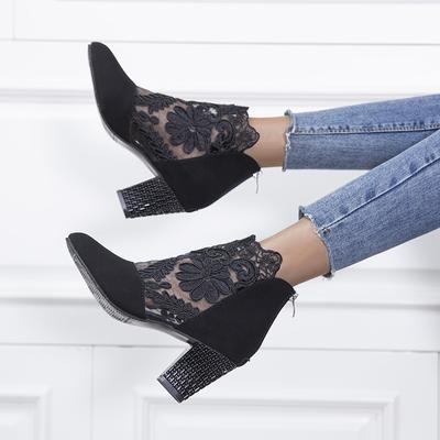 Lace Mesh Gauze High Heel Cool Boots Women's Large Size Fashion Round Head Thick Heel Roman Sandals