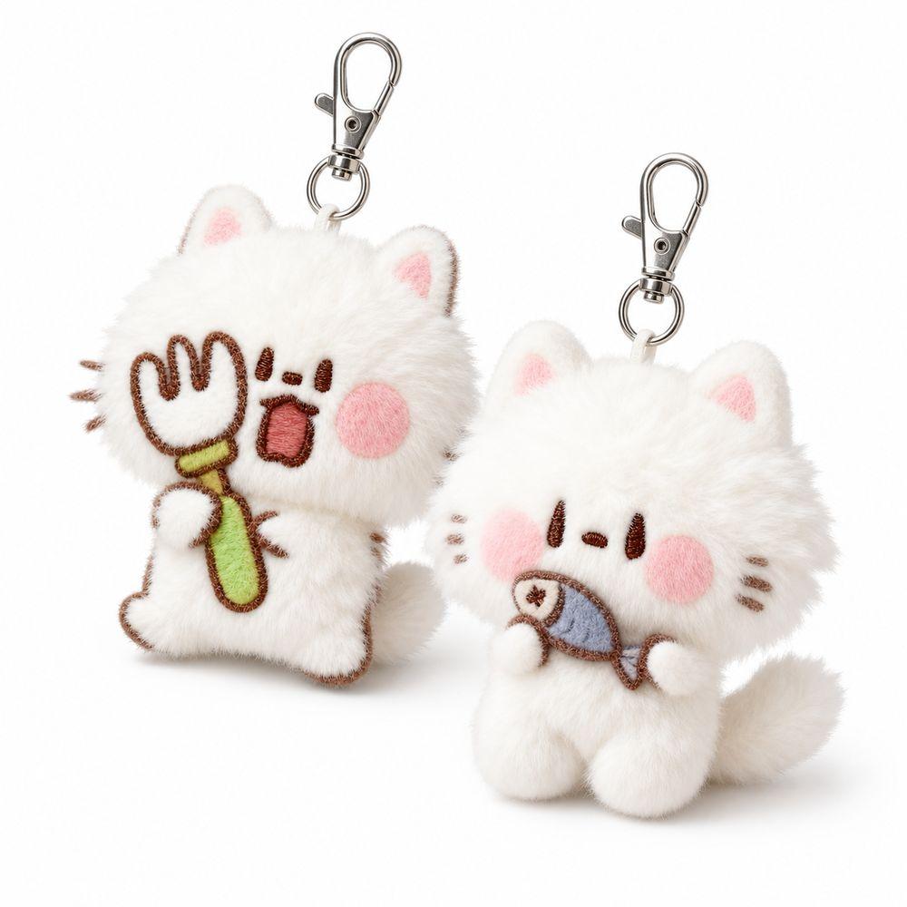 Metal Clip Plush Cat Keychain Soft Touch Kitty Keyring Cute Stuffed Cat Pendant  Key Decoration