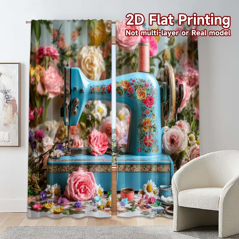2pcs, 2D FLAT PRINTING Curtains (Without Rod) Floral Stitch Pattern Modern Curtains Durable Polyester Curtains Decorations For