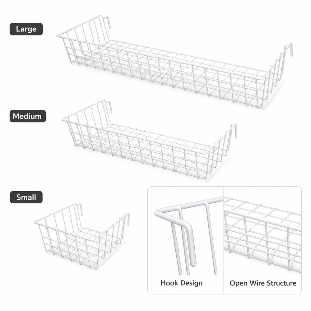 Open Wire Grid hanging basket Hanging Hook Grocery rack Hanging Organizer Basket Home Organization