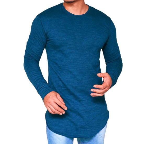 Herren T-Shirt Einfarbige Unregelmäßiger Saum Frühling Herbst Rundhalsausschnitt Langes Hemd für den täglichen Gebrauch