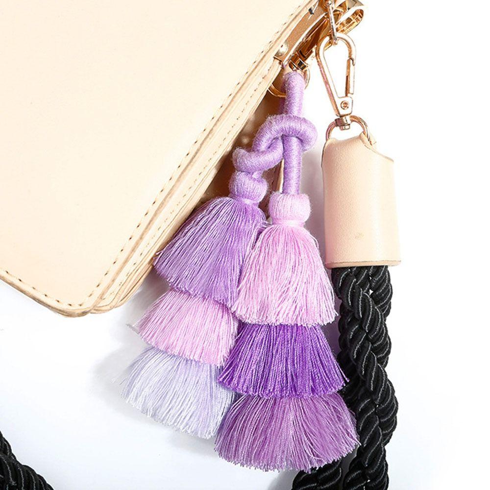Trendy Three-layer Tassel Pendant Exquisite Gradient Colors Key Ring  For Women