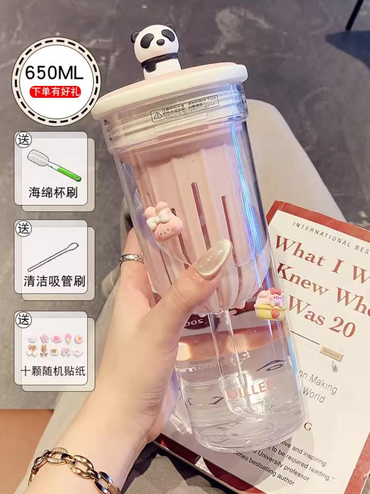 

High Appearance Level Water Cup Girls Portable Tea Separation Tea Cup Simplicity Household Plastic Large Capacity Sippy Bottle 650ml розовый