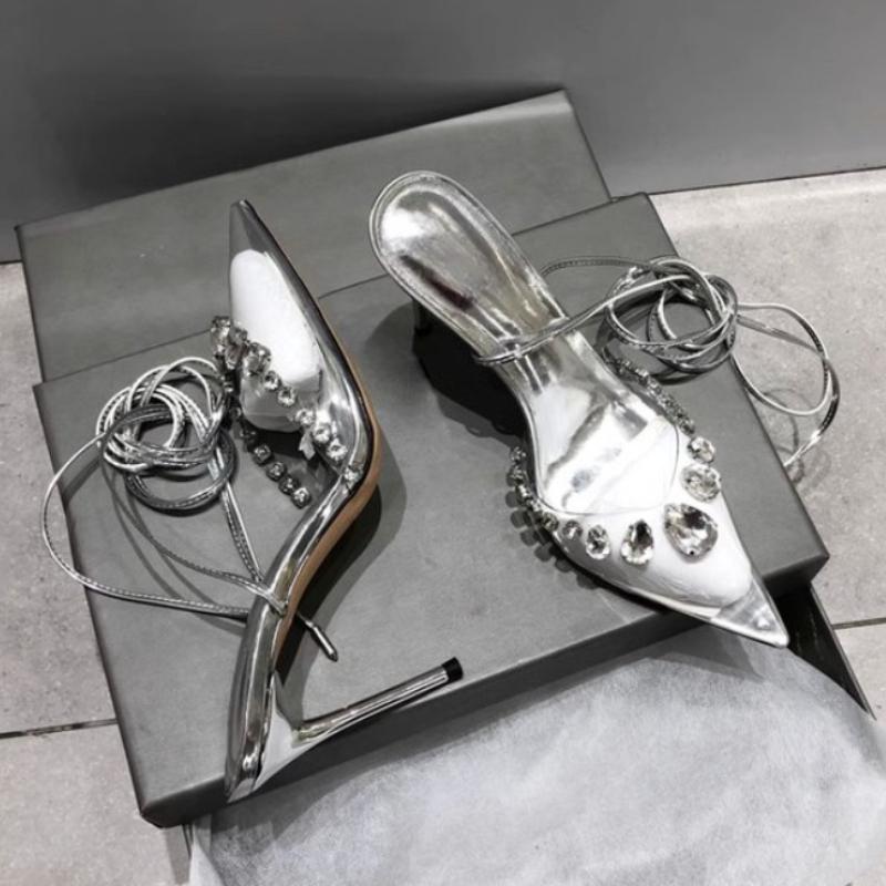 Fashion 2025 Summer Crystal Cross Strap Women Sandals Fashion PVC Transparent Party Dress Stripper Sandalias Shoes Plus Size 42