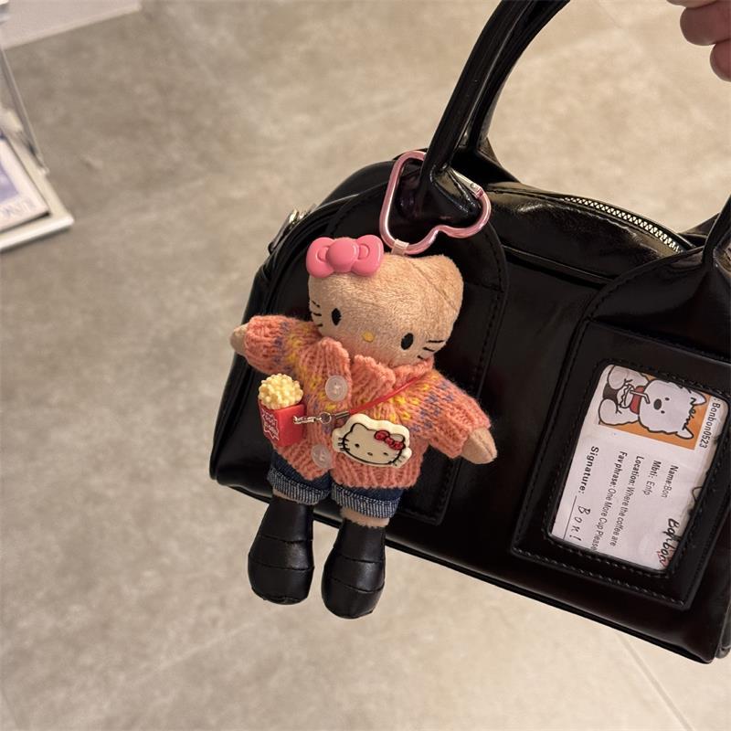 Sanrio Cute Long Legs Hello Kitty Plush Doll Toy Love Buckle Keychain Pendant Kt Cat Bag Hanging Backpack Charm Girly Heart Gift