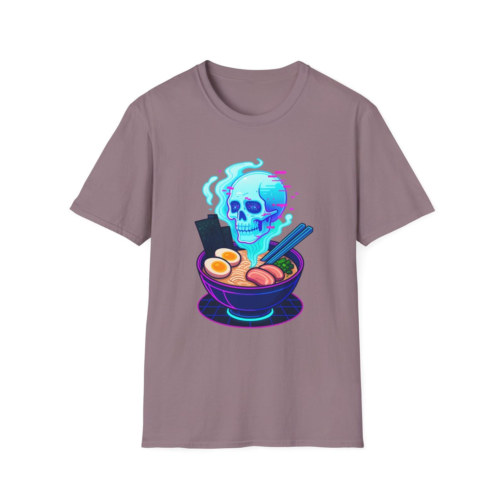 Unisex Softstyle T-Shirt Ramen Skull Holographic Digital Food Cyberpunk S
