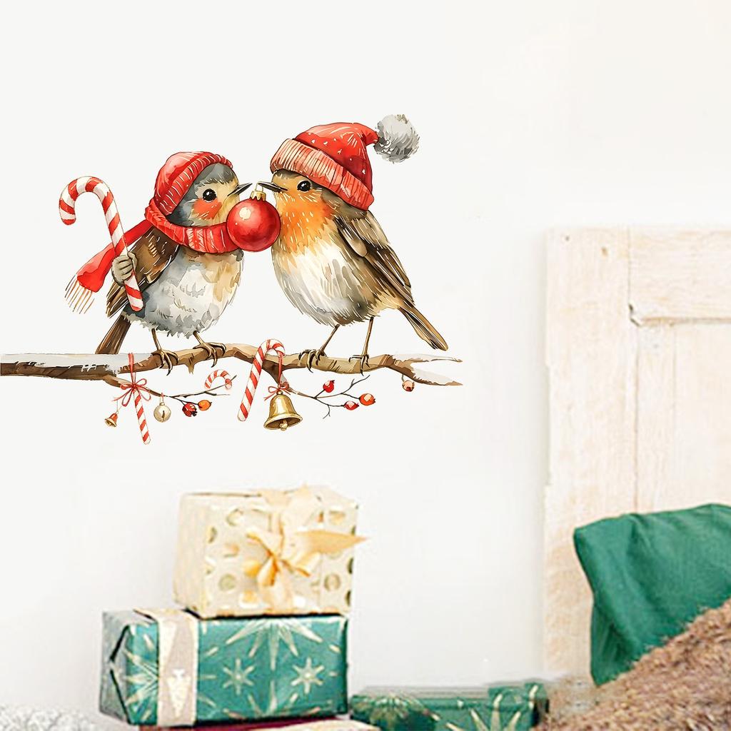 Sticker Christmas Bird Branch Wall Decor - No Residue - Non-Toxic - Suitable for Bedroom and Living Room Wall Decoration
