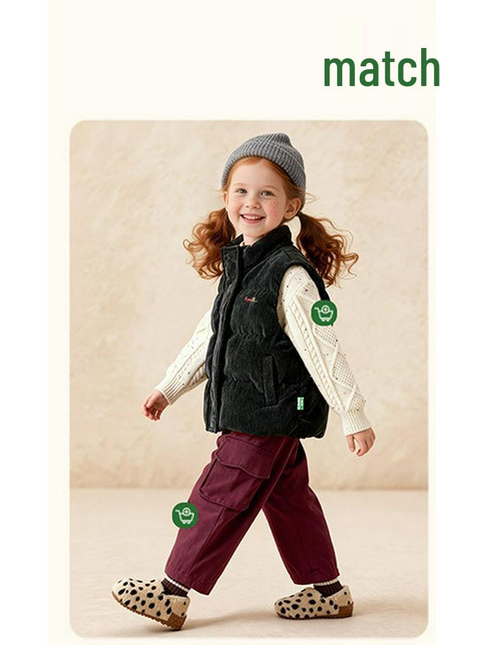 2025 Winter Kids' Thickened Corduroy Down Vest - Versatile and Warm for Boys and Girls