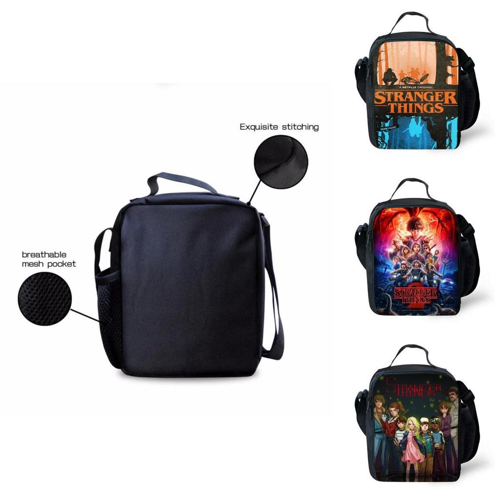 Stranger Things Insulated Lunch Box Bag Durable Oxford Backpack For Outdoor Picnic And Beach With Smooth Zipper