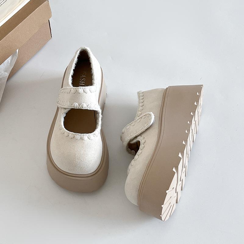 

2025 весна и лето ленивые туфли на одной педали Мэри Джейн на высокой толстой подошве с сумкой на носке и подошвой-маффин 40 бежевый