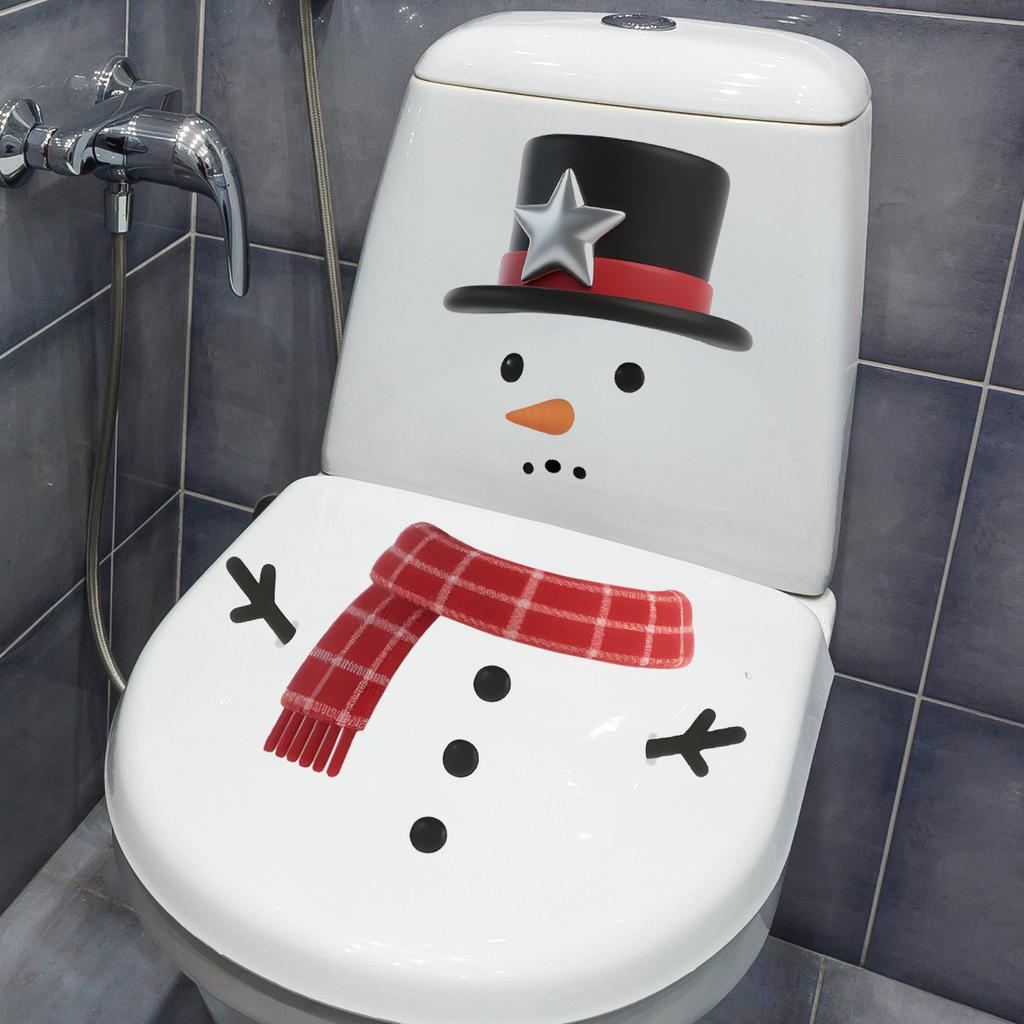 Christmas Cartoon, Christmas Snowman Decoration, Toilet Wall Stickers, Bathroom Wall Stickers