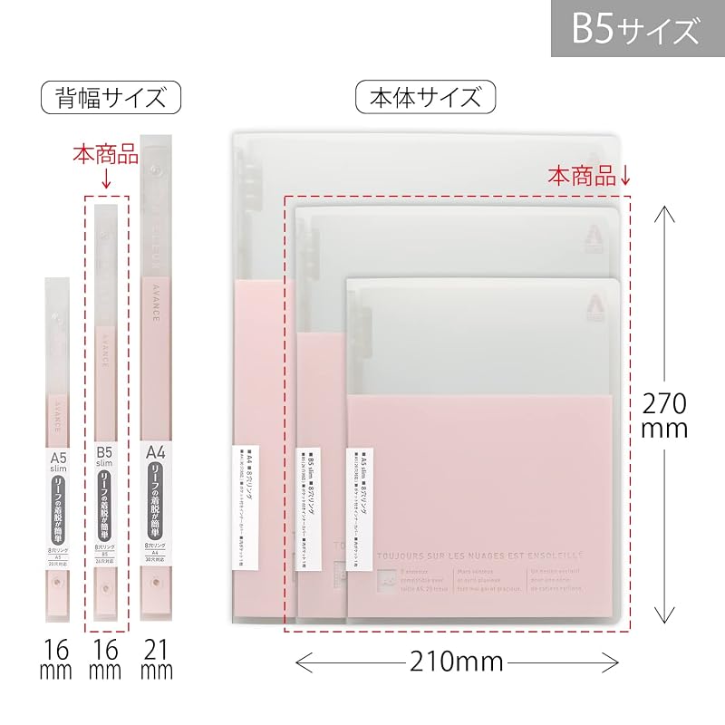 Kyokuto Associates Paperure Avance B5 Slim Binder, Pink Beige LN55PBG