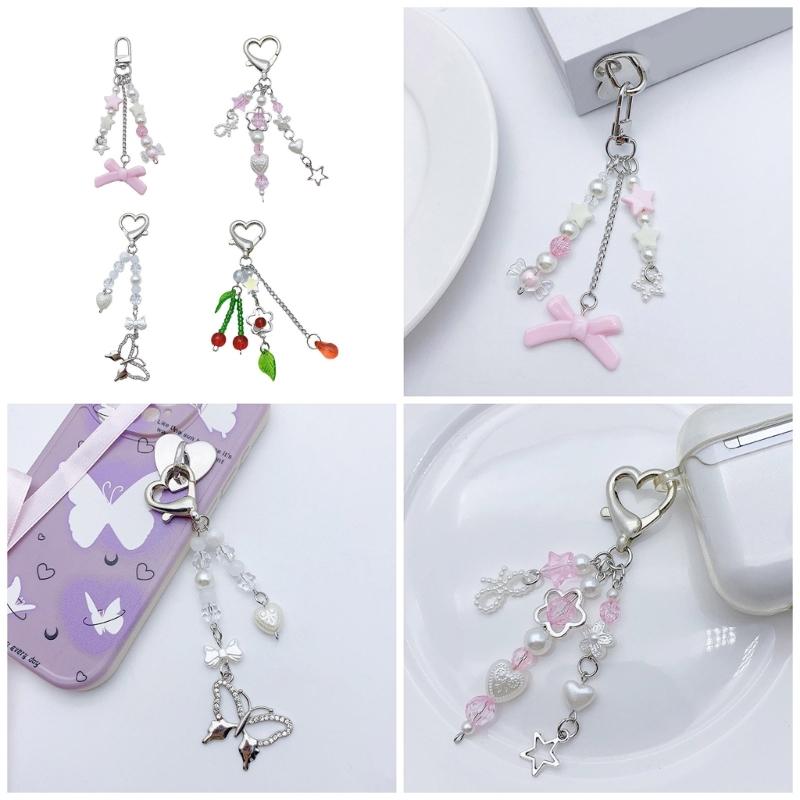 Fashion Star Bowknot Butterfly Hanging Pendant Sweet Phone Strap Bag Decoration Portable Hanging Lanyard for Girls Women