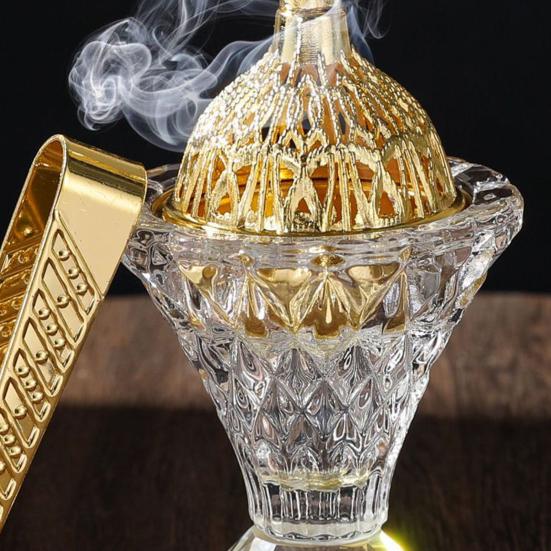 Arabic Incense Burner Glass Desktop Incense Holder with Lid Hollow