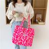 Fashion Simple Canvas Tote Bag Pink Leopard Print Bag Large Capacity Travel Handbags Versatile Shopping Shoulder Bag CLE