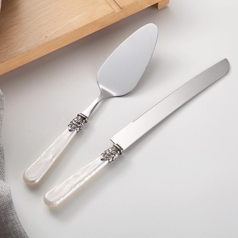 Retro Carving Pearl Cake Knife Stainless Steel Spade Vintage Resin Handle Wedding Cutlery Dessert Tableware Photographic Props