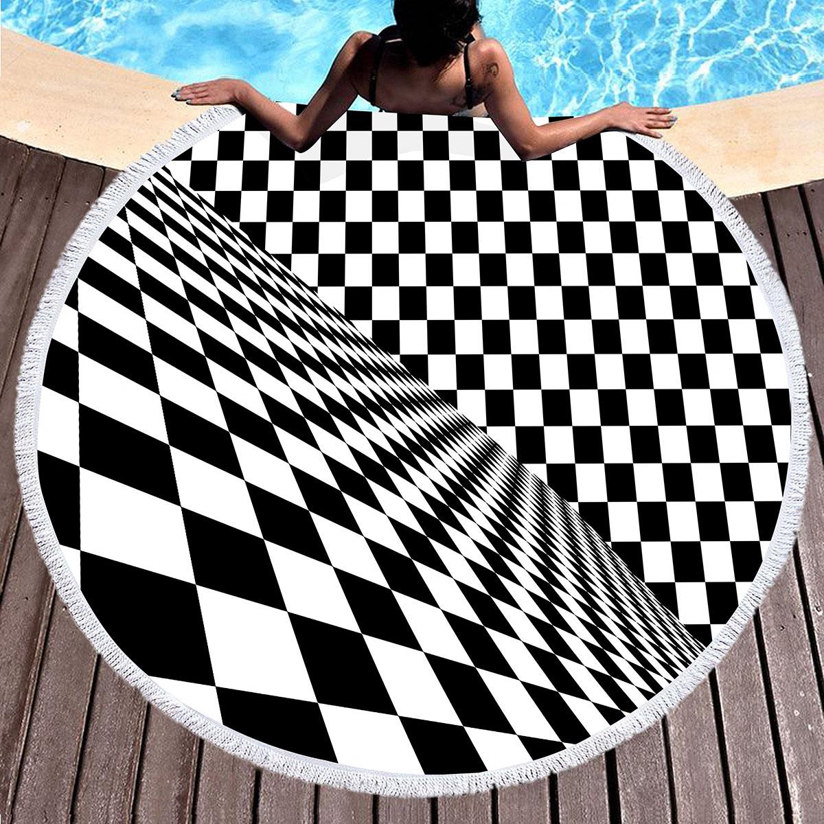Textilien Checkerboard Round Beach Blanket,Various Printed Sand Resistant Beach Towels,Absorbent Quick Dry Pool Towels,Portable Picnic Mat