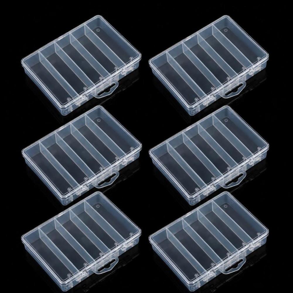 6pcs 5 Grid Compartment Fishing Lure Box Clear PVC Bait Storage Case  For Fishing Gear