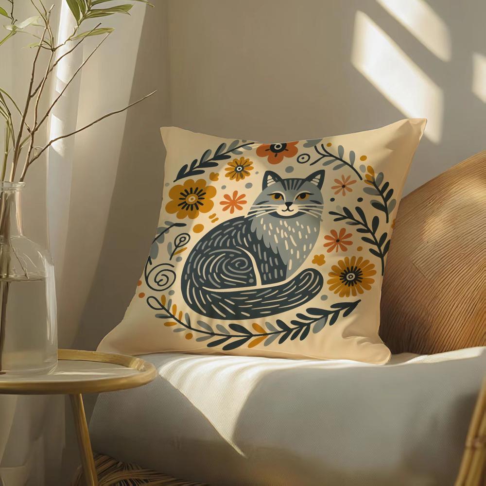 Colorful Retro Animal And Flower Prints Pillow Case Double-Sided Plush Sofa Cushion Covers Organic Breathable Invisible Zipper