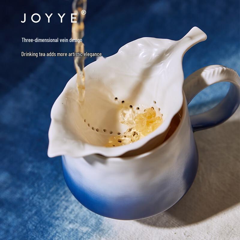 JOYYE Blue Dye Ceramic Mug Set with Lids & Handles