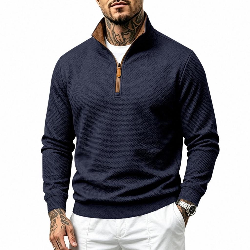 Men's Heavy Weight Knit Zip Up Sweatshirt with Stand Collar Loose Fit Thermal for Casual Wear