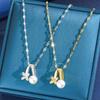 Cross-Border Fashion Zircon & Pearl Titanium Necklace with Flower Design