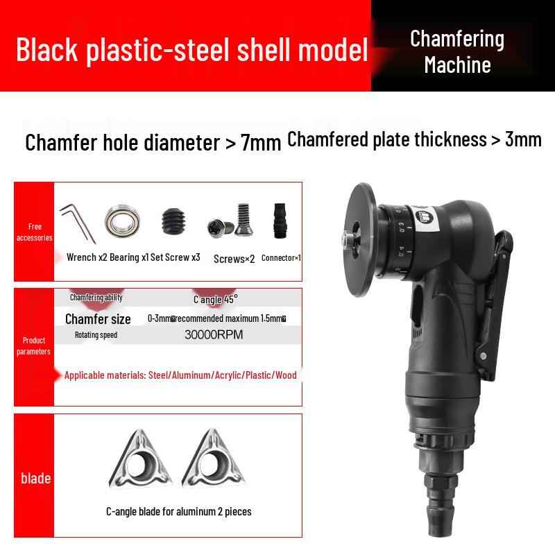 Compact Pneumatic Chamfering Tool - Handheld C & R Angle Deburrer for Woodworking Edge and Burr Removal