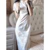 Small and short improved cheongsam women's waist and hip slim fit medium and long new Chinese dress shows high summer