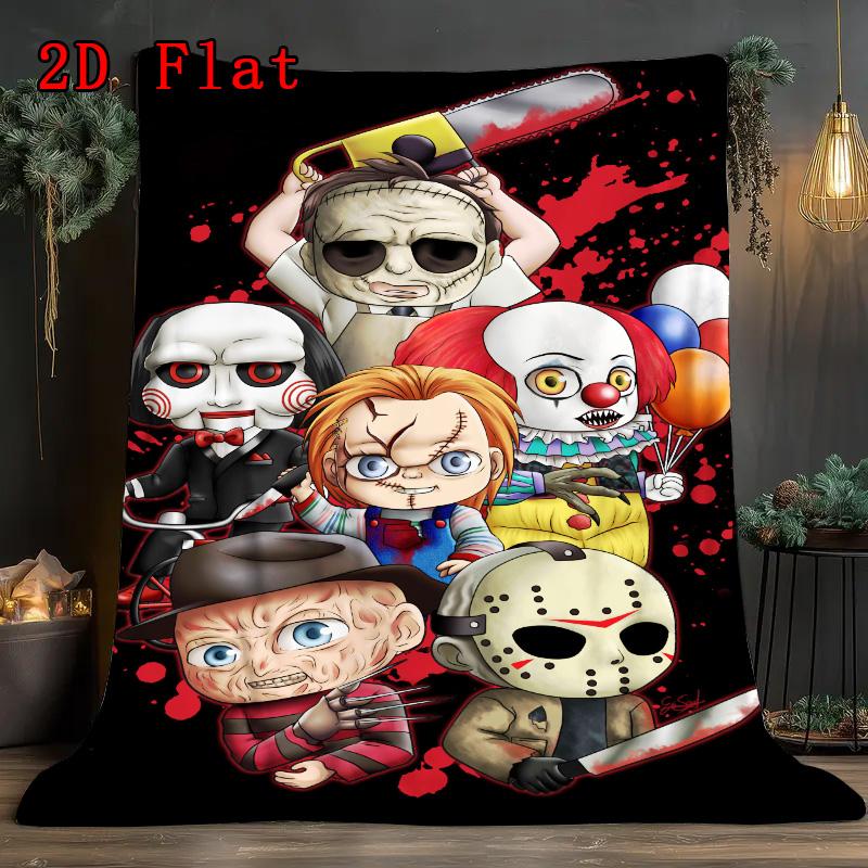 Spooky cartoon character 2D Flat Pattern Flannel Blanket High quality All Seasons Warmth and Comfort Perfect for Christmas Gifts.PMT0914412