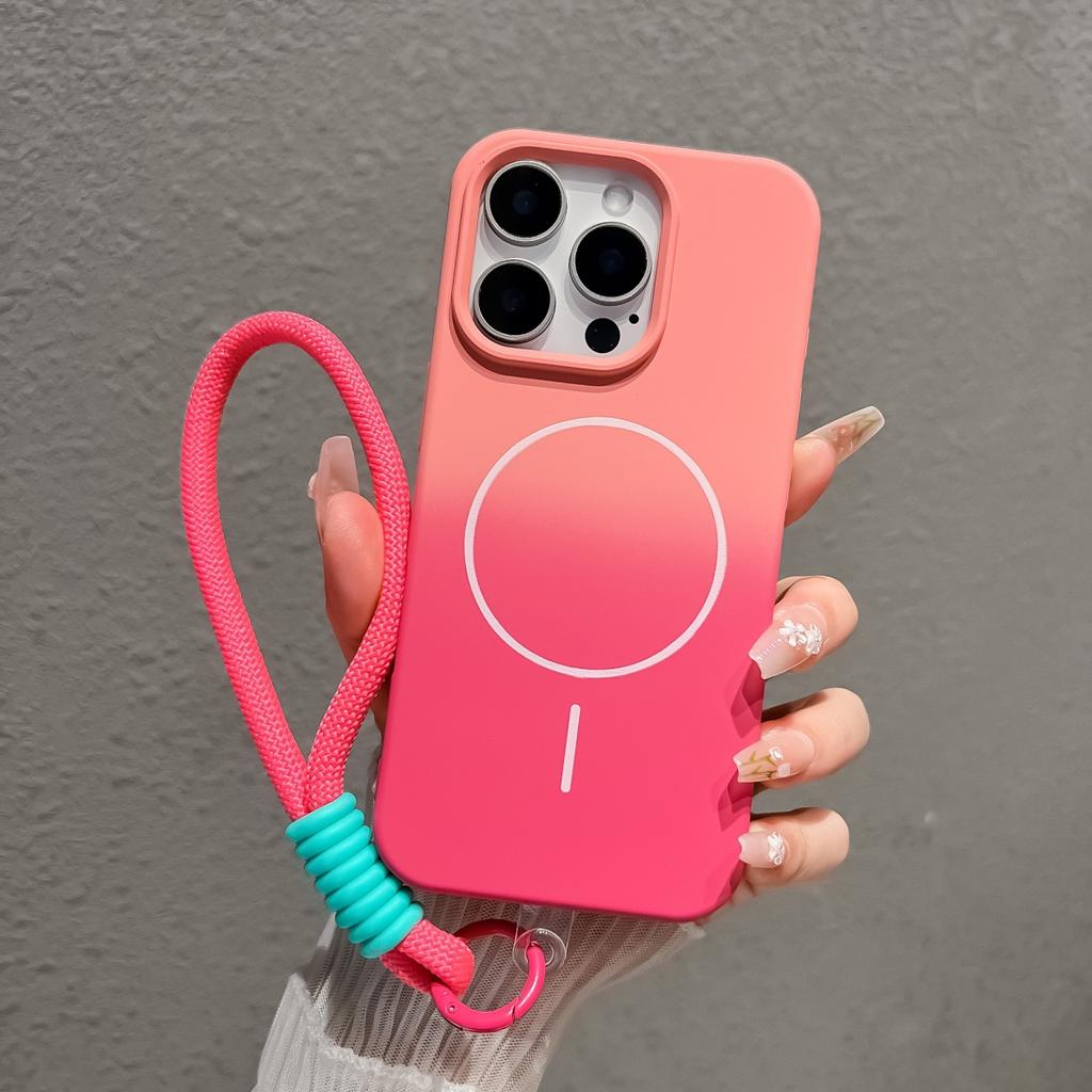 Gradient Color Wrist Strap For Magsafe Magnetic Case For iPhone 16 15 14 13 12 11 Pro Max Plus Candy Lanyard Chain Cover