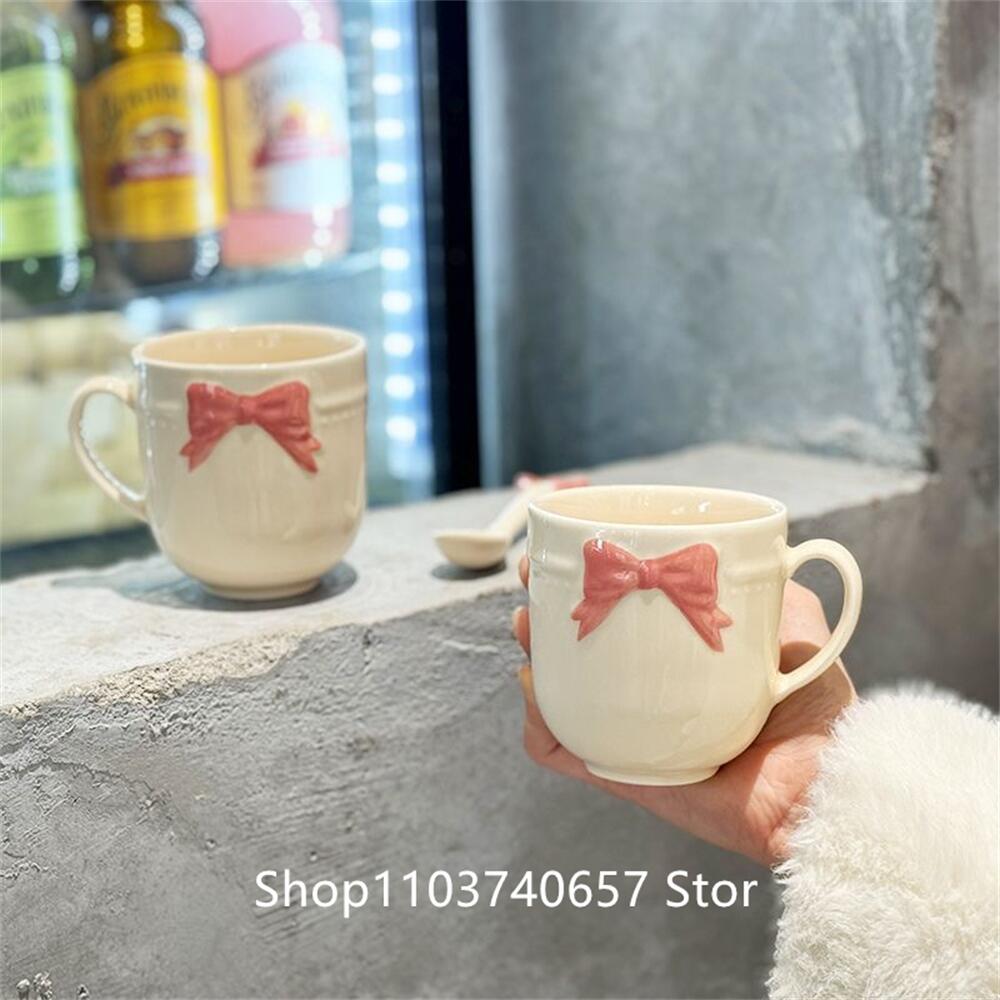 Girl's Heart 3D Bow Ceramic Mug Creative Coffee Cup Girl's Gift Handheld Exquisite Gift