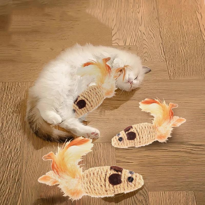 2Pcs Sisal False Mouse Cat Toy Bite Resistance Stuffed Toy Interactive Cat Toy Simulation Mice Kitten Self-Playing Plush Toys