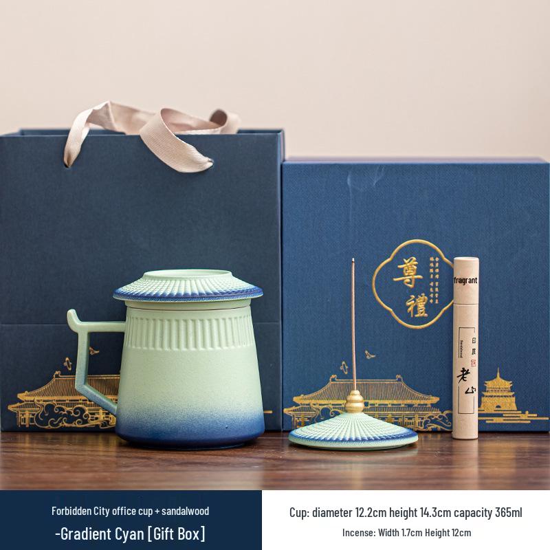 Palace Museum Ceramic Tea Mug with Lid: Elegant Business Souvenir Gift Box