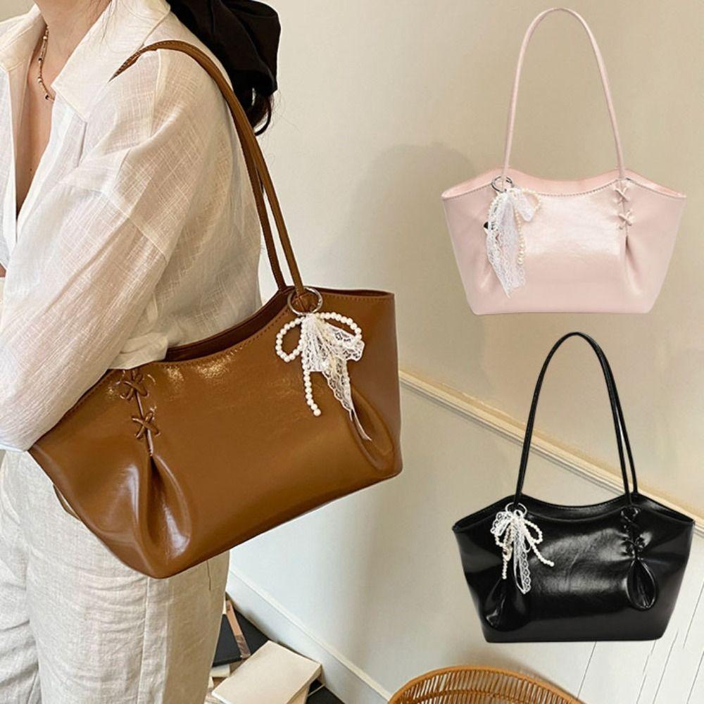 Elegant Autumn Winter Underarm Bag PU Leather French Tote Bag Vintage Commuting Handbag  Girls