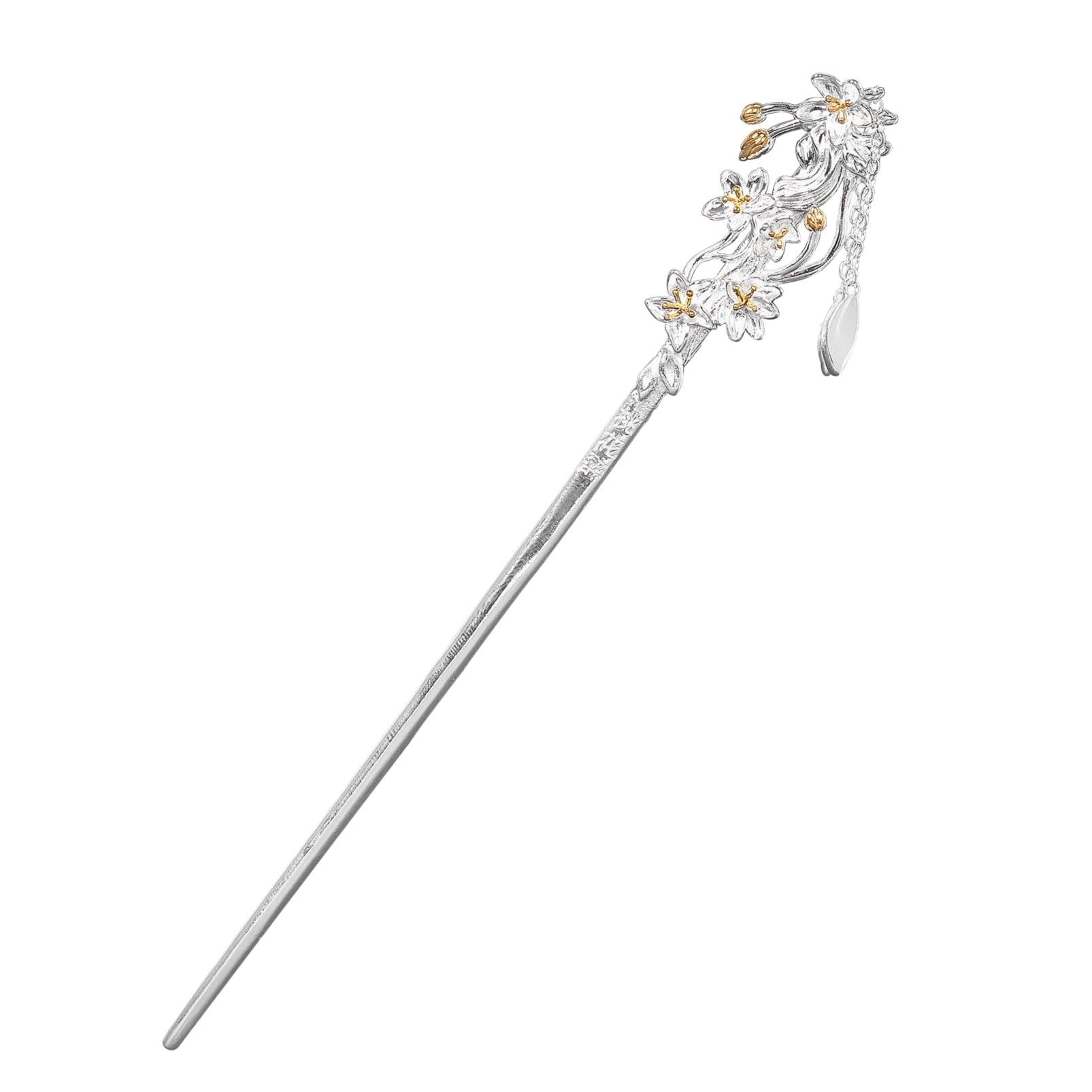 

[Miaomyao] Kanzashi (hair ornament), single piece, for Japanese clothing, yukata, kimono, peach blossom design, silver hair accessory.