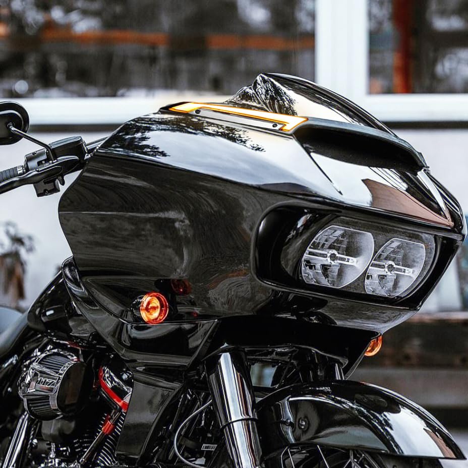 HDBUBALUS Motorcycle Windshield Trim Light LED Lighting Indicator Headlight Fairing Lights Amber Turn Signal White Daytime Running Lamp for Harley
