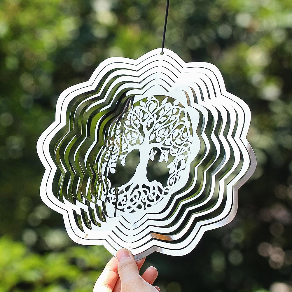 20cm Wind Spinner Tree of Life 3D Rotating Stainless Steel Mirror Reflective Streaming Visual Effect Outdoor Garden Decoration