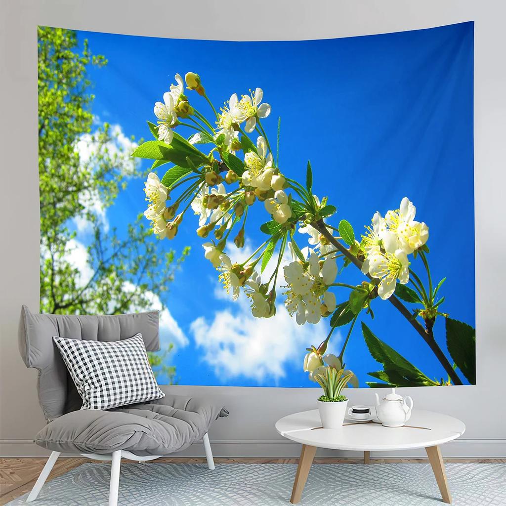 Spring Flowers Tapestry Green Grass Swing Tapestry Natural Scenery Tapestry Art Tapestries Home Living Room Bedroom Dorm Decor