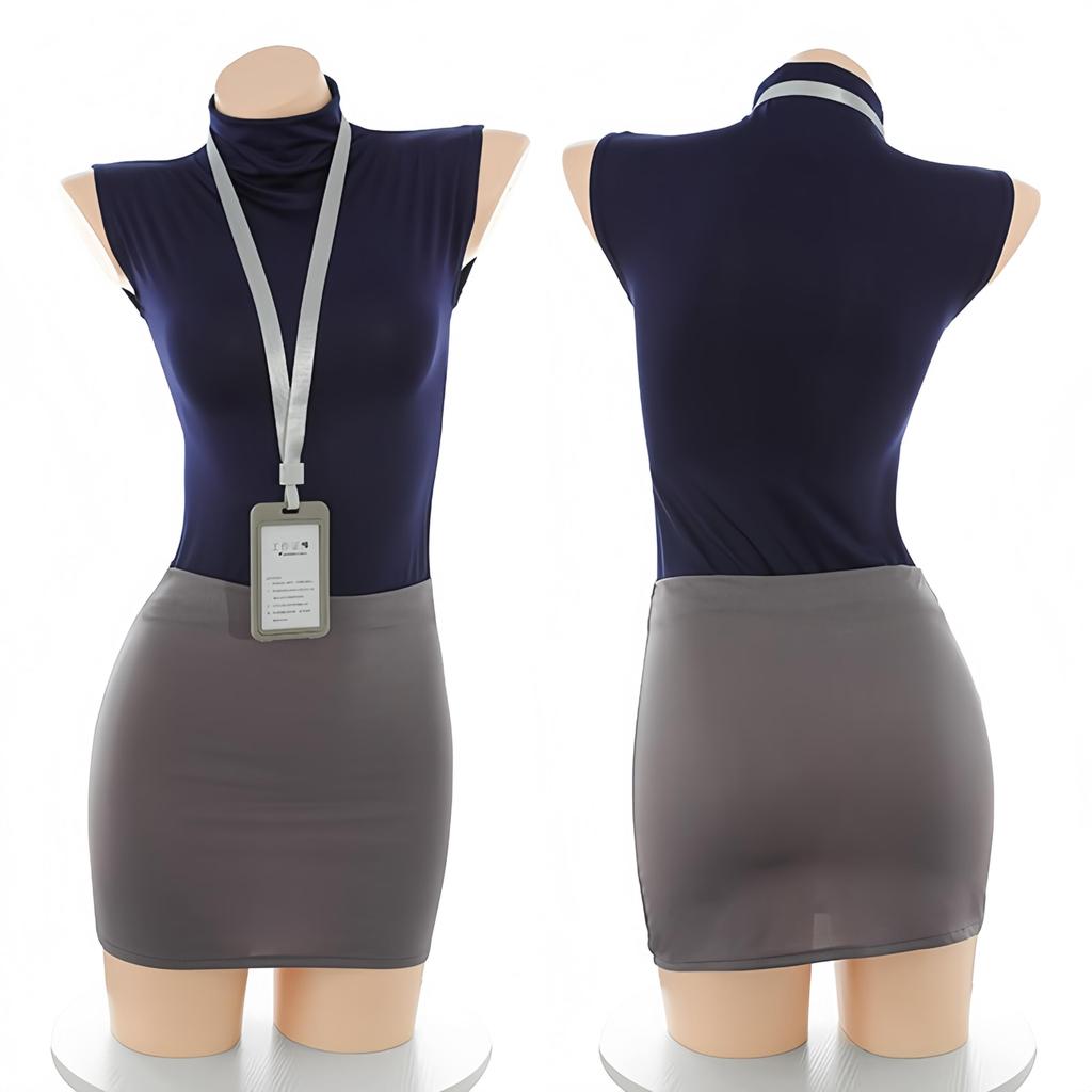 GOODLAND Office Sexy Female Teacher Cosplay Costume Maid Adult Photo Sheer One Size Fits All 5-Piece Secretary, Lady, Set, Outfit, JK, Cute, Women's